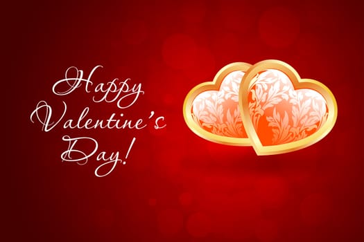 Valentine's Day Background with Floral Hearts on Red Background