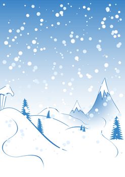 winter background, rocks, fir-tree silhouette, nature, snow