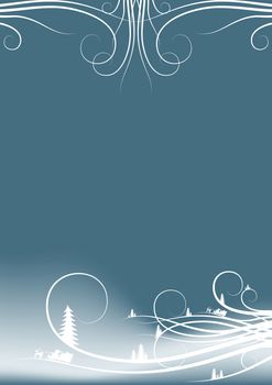 abstract winter background with firtree silhouettes and Santa Claus