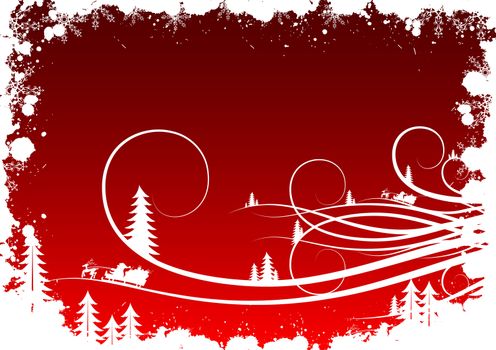 Grunge winter background with fir-tree snowflakes and Santa Claus