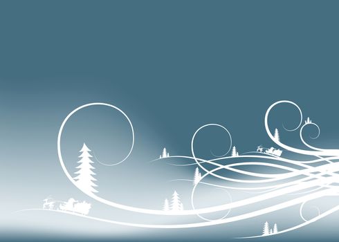 abstract winter background with firtree silhouettes and Santa Claus