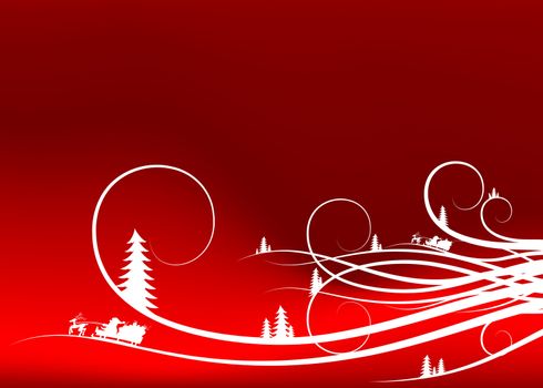 abstract winter background with firtree silhouettes and Santa Claus
