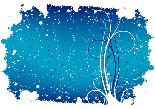 Abstract winter grunge background with flakes and scrolls