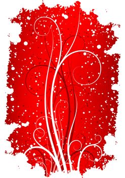 Abstract winter grunge background with flakes and scrolls in red color