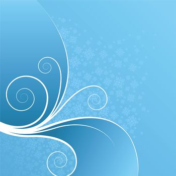 Abstract winter background with scrolls and snowflakes