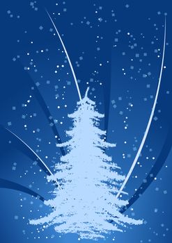 Abstract background with Christmas tree and snow-flakes