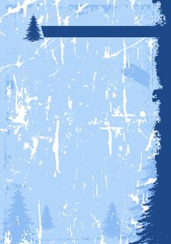 Abstract grunge background with Christmas trees in blue color