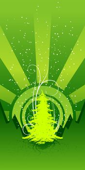 Abstract background with Christmas tree and scrolls