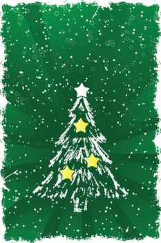 Abstract grunge background with Christmas tree and stars