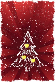 Abstract grunge background with Christmas tree and hearts