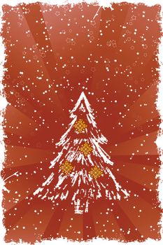 Abstract grunge background with Christmas tree and snowflakes