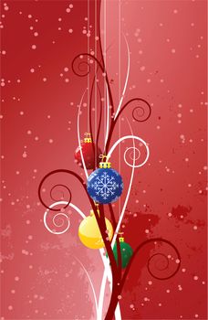 Abstract background with Christmas toys scrolls and snow