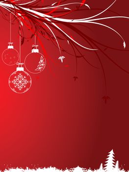 Abstract background with Christmas toys scrolls and snow