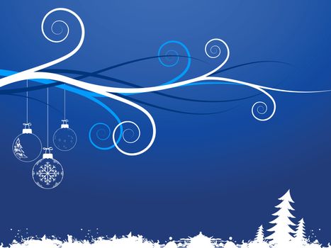 Abstract background with Christmas toys scrolls and snow