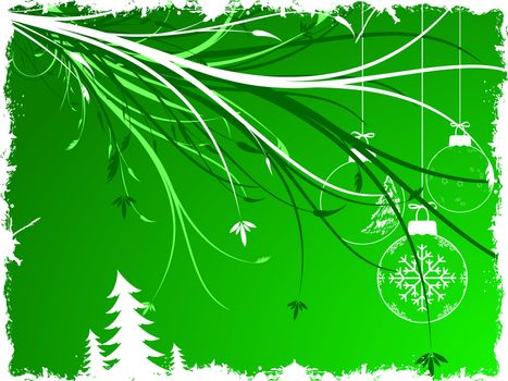 Abstract background with Christmas toys and scrolls