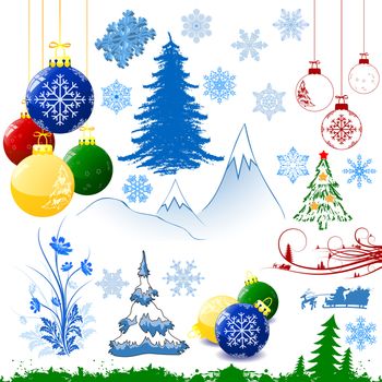 Set of decoration elements for Christmas design, vector illustration