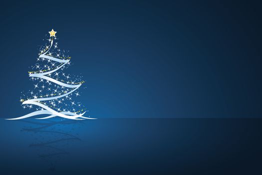 Christmas tree with star and decoration in dark blue