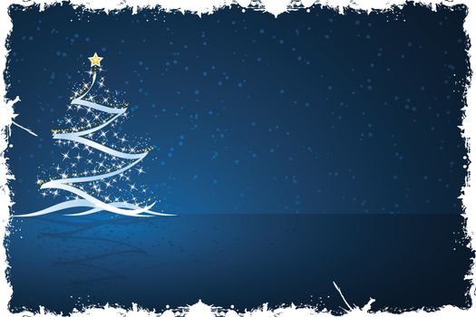 Grunge Christmas tree with star and decoration in dark blue