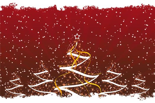 Grunge Christmas trees with stars and decoration in dark Red