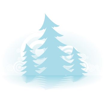 Christmas tree with circles and reflection in blue color