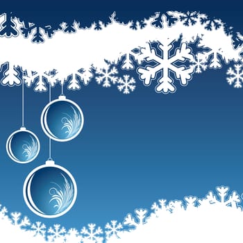 Background with snowflakes and christmas balls for your design in blue color