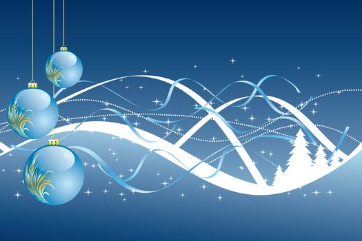 Background with balls christmas tree and decoration for your design in blue color
