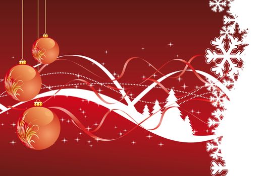 Background with balls christmas tree and decoration for your design in red color