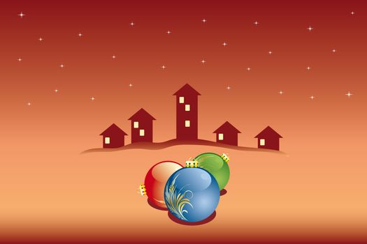 Vector Abstract Christmas Card with houses and balls