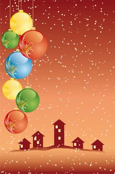 Vector Abstract Christmas Card with houses and balls