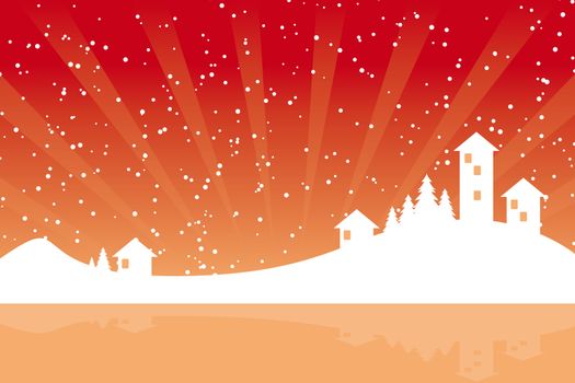 Vector Abstract Background with Christmas tree houses and snow