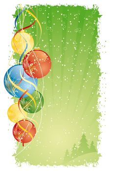 Vector Grunge Background with Christmas tree balls and decoration