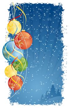 Vector Grunge Background with Christmas tree balls and decoration
