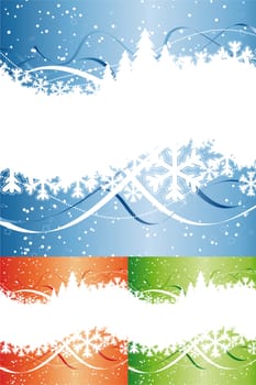 An abstract grunge winter background with tree and color stripes. 3 different color themes available.