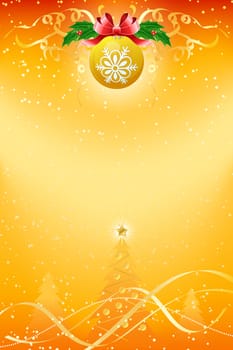 Christmas background with ball and fir-trees