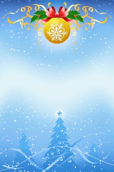 Christmas background with ball and fir-trees