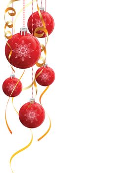 Christmas baubles with ribbons isolated on white