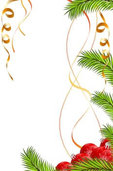 Abstract Christmas background with baubles ribbons and fir-tree