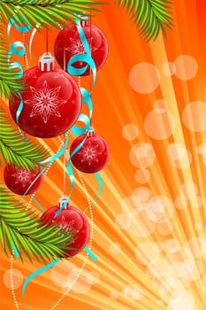 Abstract Christmas background with fir-tree and balls