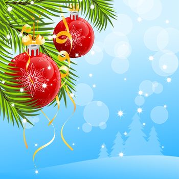 Abstract Christmas background with Christmas tree and Christmas Balls