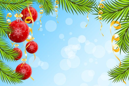 Christmas background with Christmas tree branch and Christmas Balls
