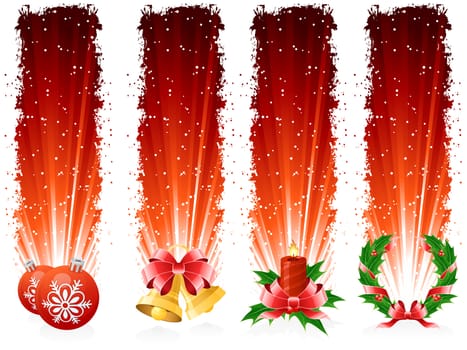 Grunge Four red Christmas banners with Christmas symbols