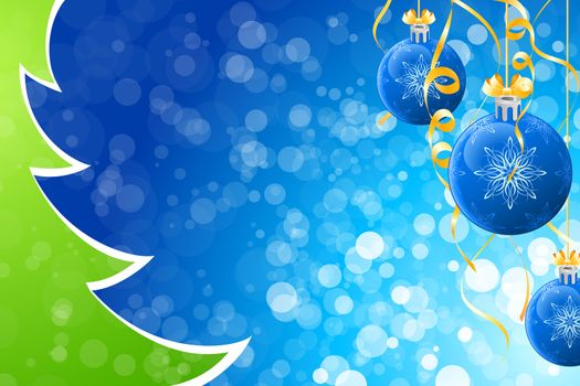 Abstract Winter and Christmas background with balls and Christmas tree