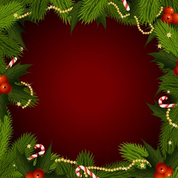 Empty Christmas frame with fir-tree and mistletoe