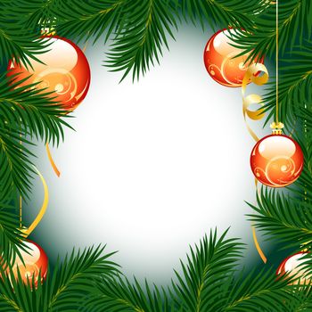 Illustration of christmas fir tree with baubles on white background
