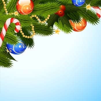 Christmas Background with fir-tree mistletoe and decoration for your design