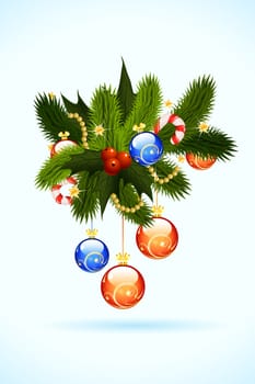 Christmas Card with fir-tree mistletoe and decoration for your design