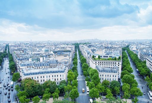 Aerial view of Paris from Triumph Arc.