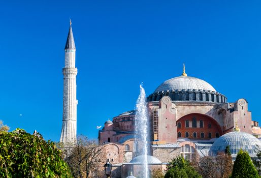 Hagia Sophia Church under a beautiful blue sky - Istanbul.
