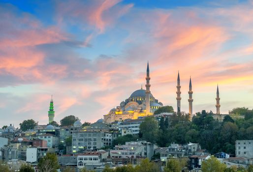 Beautiful view of Istanbul Mosque at dusk.