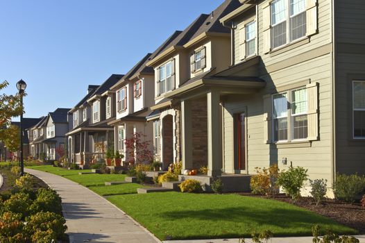 Row of new homes in Willsonville Oregon suburb.